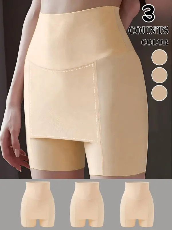 3 Counts Women's Leggings High Waist Tummy Control Seamless Shorts-Double Layer Shapewear For A Smooth Silhouette, A Must-Have For Windy Days 0