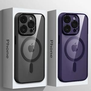 Fashion Magnetic Casing Hard Acrylic Shockproof Case for iPhone 15 14 13 12 11 Pro Max Plus Case Wireless Charge Transparent Cover Camera Protection