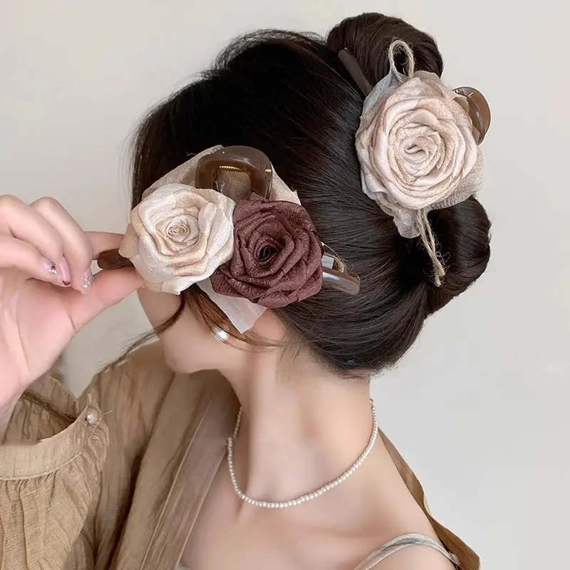 A103.Kẹp tóc càng cua hoa hồng khô sang trọng cổ tích kiểu Pháp 13cm. Phụ Kiện Tóc Nữ.