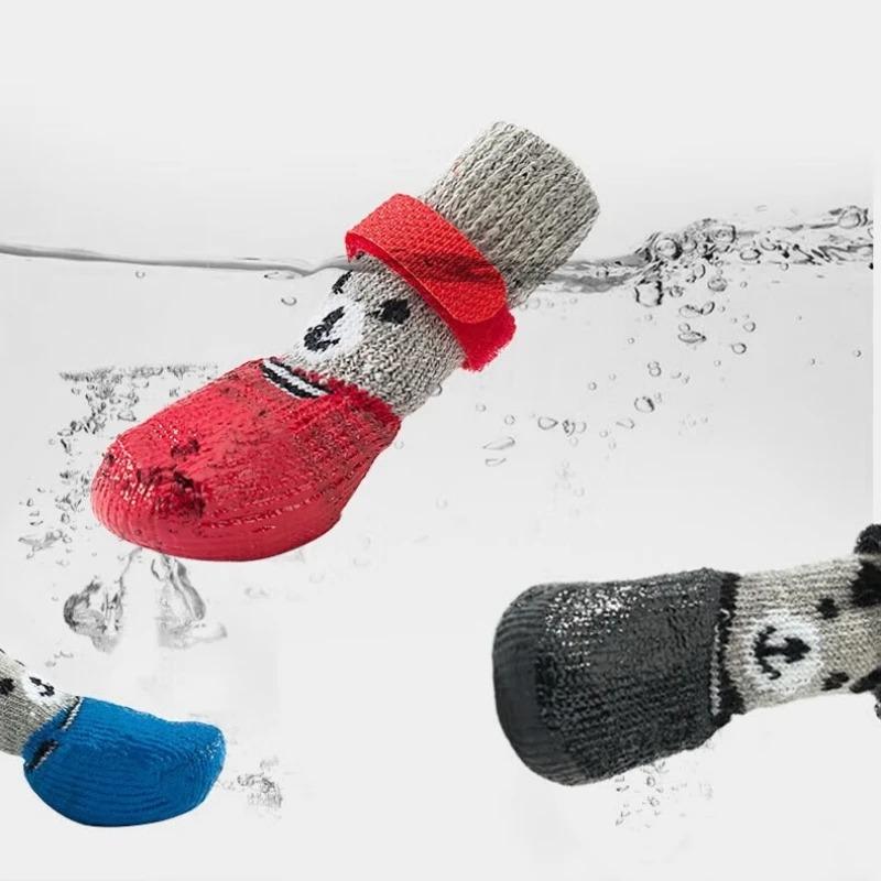 4 Pieces of Puppy Teddy Socks, Waterproof Cat Shoes, Scratch Resistant Foot Covers 2