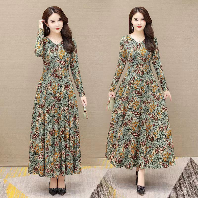 Product Introduction of Váy Hoa Cho Mẹ TRUNG NIÊN, Dành Cho Phụ Nữ, Mùa Xuân Và Mùa Thu, Hàng Mới Về, Thích Hợp Cho Cô Gái Đầy Đặn, Dáng Ôm, Che Bụng, Cổ Chữ V, váy Dài xòe, 2024 10