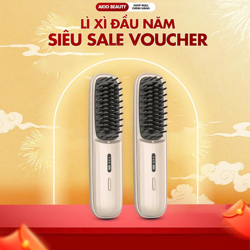 Lược điện không dây chải thẳng tóc AKIO Beauty 3 mức nhiệt sử dụng liên tục 45 phút Máy Uốn Tóc luo c chai dien seemee