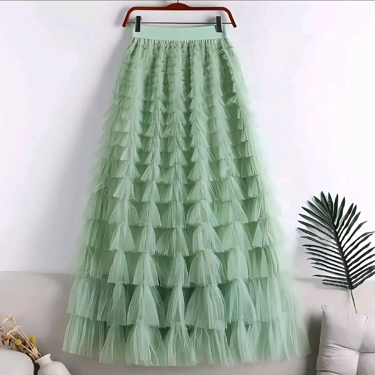 Chân Váy Lưới Dài Nhiều Tầng Cạp Chun Co Dãn Nữ Women chan _