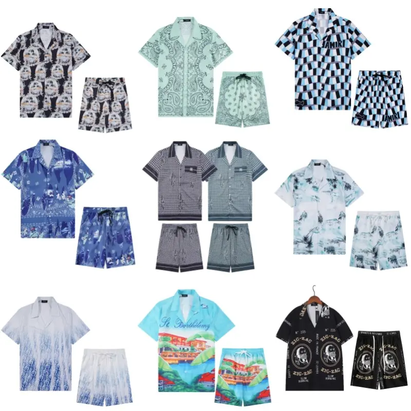Cross-Border Wholesale Summer Fashion Brand Amiri Men's Fancy Shirt Cardigan Fashion Short Sleeve Shorts Two-Piece Set