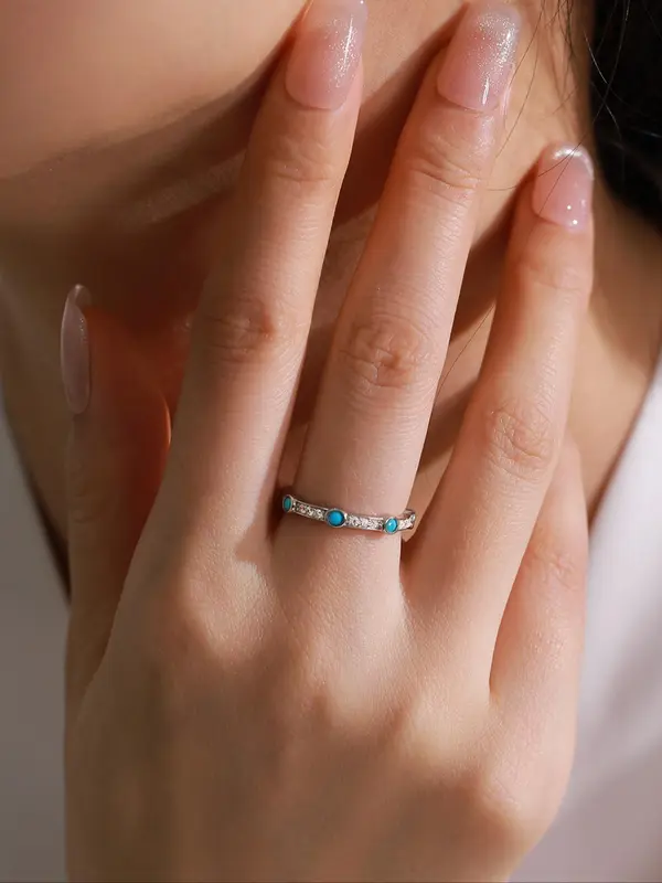 925 Sterling Silver Fashion Turquoise Decorated Ring, Elegant Jewelry for Women, Trendy All-match & Exquisite Jewelry for Birthday Gift 2