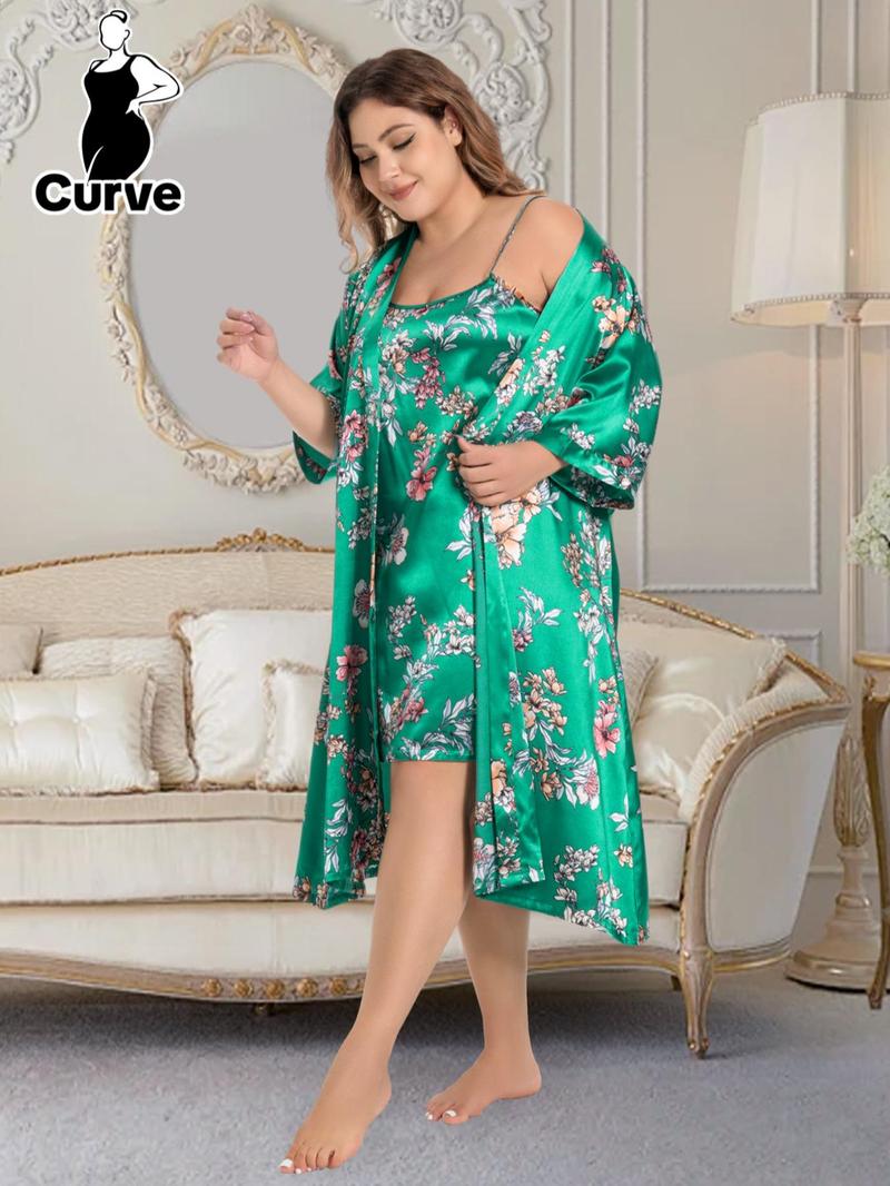 Product Introduction of 2 Piece Set Plus Size Cami Nightdress & Belted Lounge Robe, Summer Clothes Loungewear, Lounge Dress & Robe, Summer Robe Set, Women's Clothes, Summer Wear 2024 7