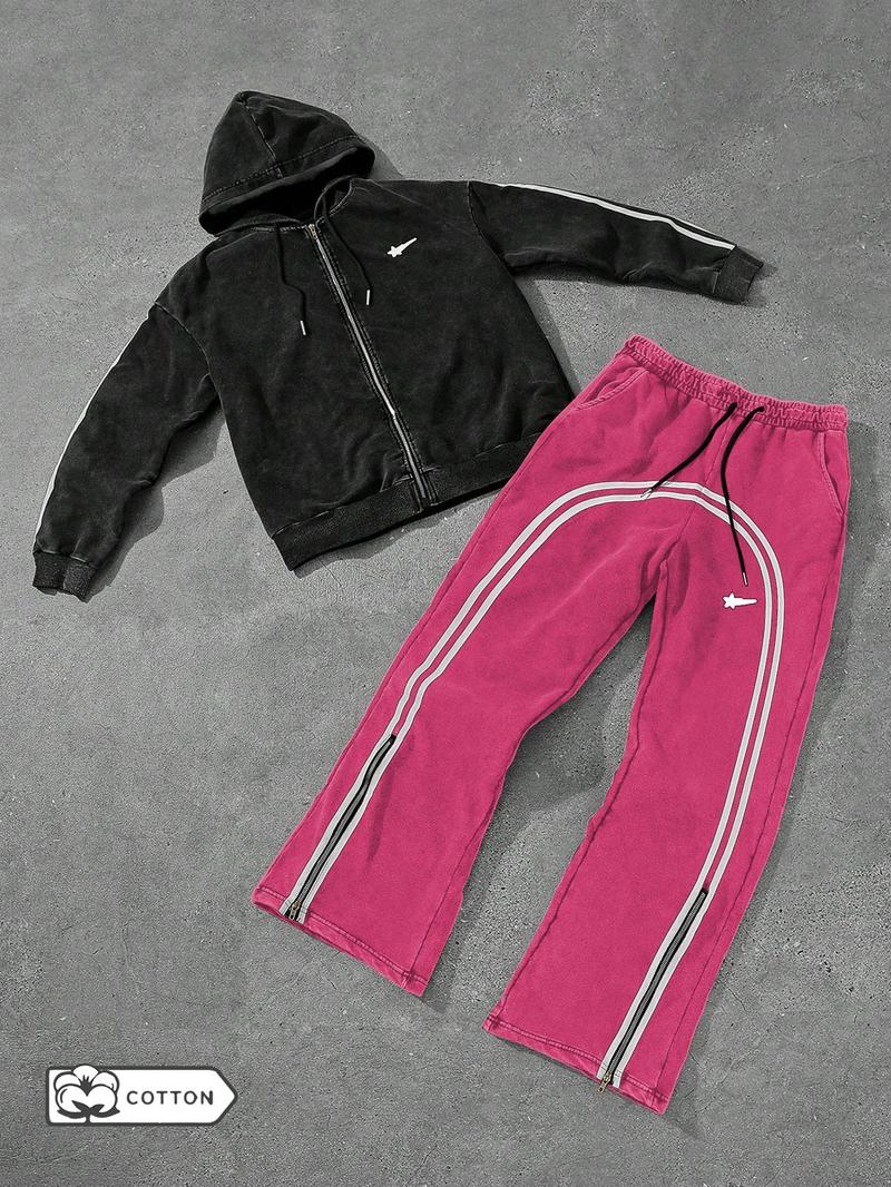 Product Introduction of Two-piece Set Men's Zip Up Hoodie & Sweatpants, Regular Fit Casual Long Sleeve Hooded Sweatshirt & Jogger Pants for Spring & Fall, Fashion Men's Two-piece for Daily Wear, Going Out Outfits, Cotton 5