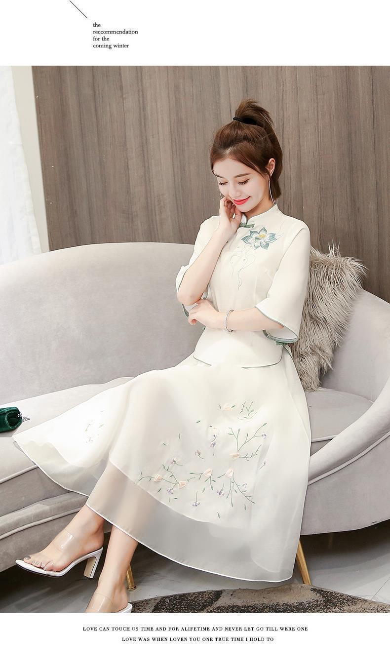 Product Introduction of 2024 New Chinese Style Women's Clothing Improved Adult Women's Han Chinese Clothing Autumn Ancient Costume Cheongsam Slim Fit Dress Two-Piece Set 18
