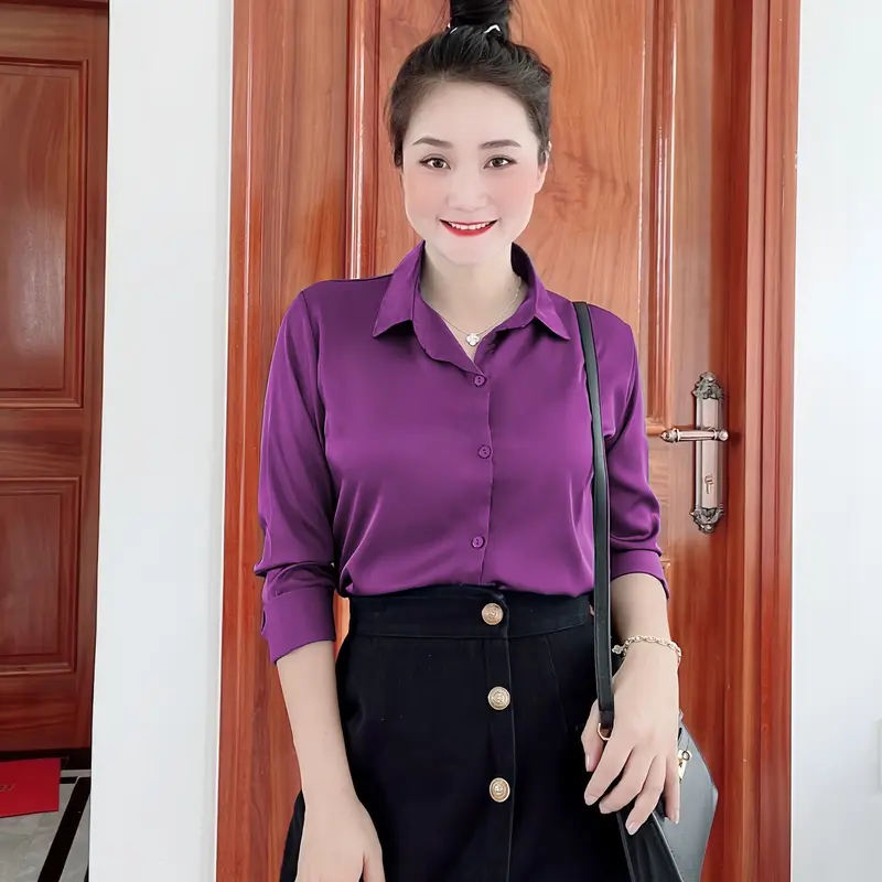 Áo sơ mi nữ lụa basic công sở tay dài, áo sơ mi nữ đẹp 7
