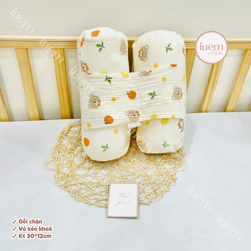 iuem gối chặn sơ sinh vải xô Muslin mềm thoáng, lõi bông chắc chắn, giúp bé sơ sinh không bị giật mình, 6