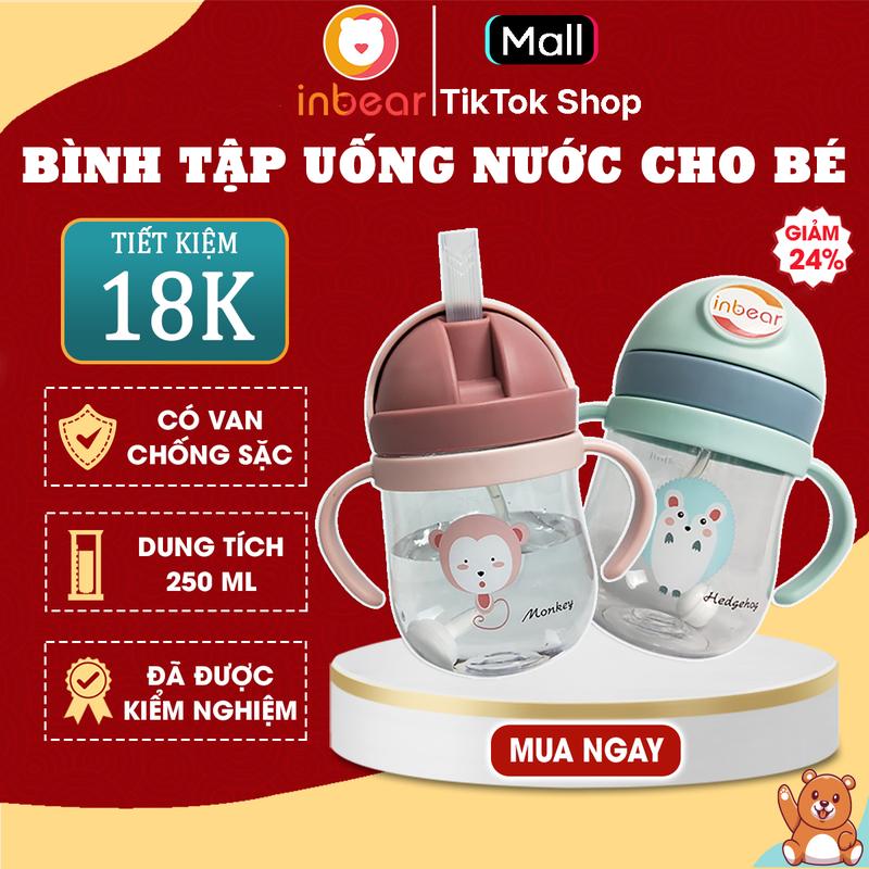 Bình Uống Nước Chống Sặc Inbear 250ml Chống Rò Nước, Tay Cầm Tiện Lợi Cho Bé