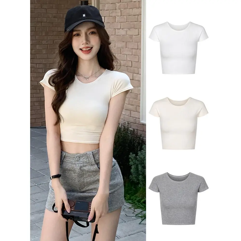 H582 Slim Fit Crop Top Design Simple Summer Short Sleeve Casual Versatile Short T-Shirt for Women New Style Hot Girl