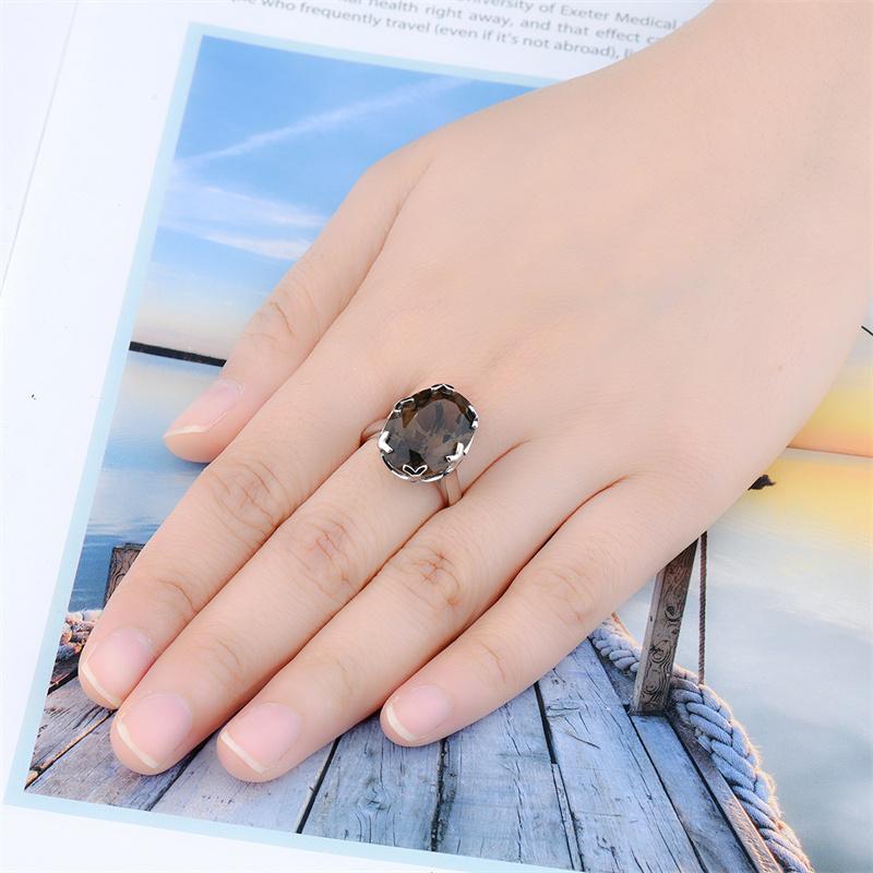 Product Introduction of Natural Smoky Quartz Solid Sterling Silver Women Rings 11 Carats Brown Crystal Classic Simple Style Mother's Day Birthday Gifts US Size 8 6