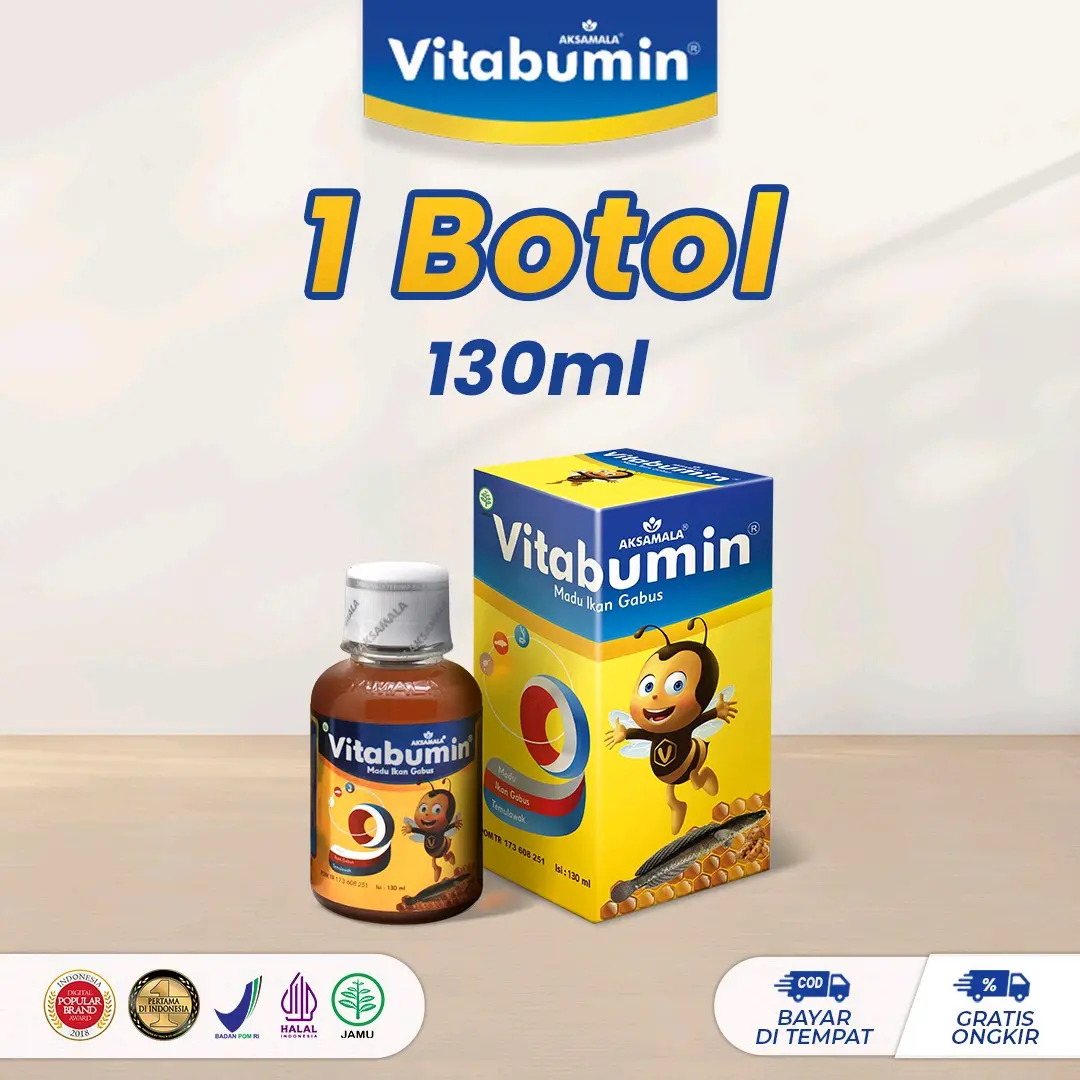 Vitabumin Promo Kilat - Vitamin Nafsu Makan Anak Terbuat dari Madu, Minyak Ikan Gabus, dan Temulawak 130ml tidak ada 24 bulan