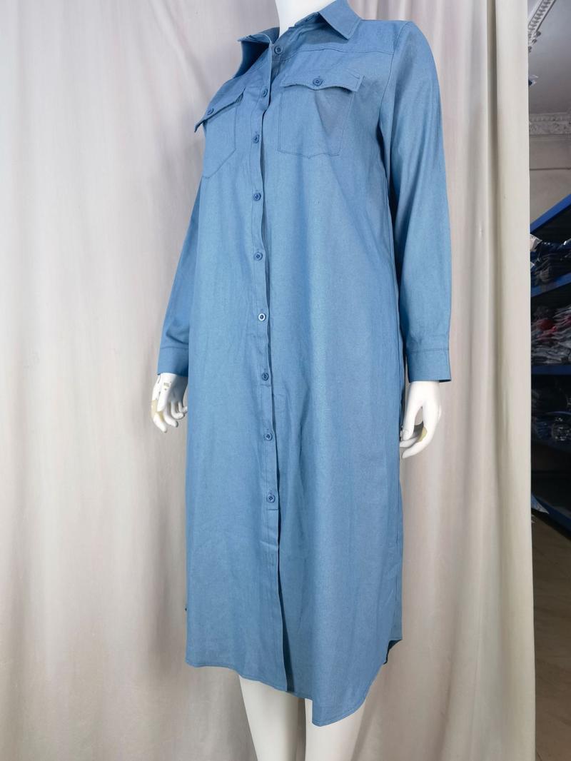 Product Introduction of 2024wish Popular Denim Long Skirts New Blouse Collar Denim Casual Skirt Dress 18