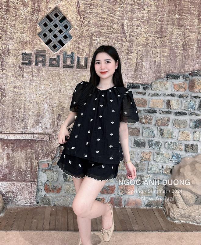 BIGSIZE HIẾU HIẾU (55-95KG) - Set babydoll xốp hoa nhí áo cổ tròn + quần đùi hoa