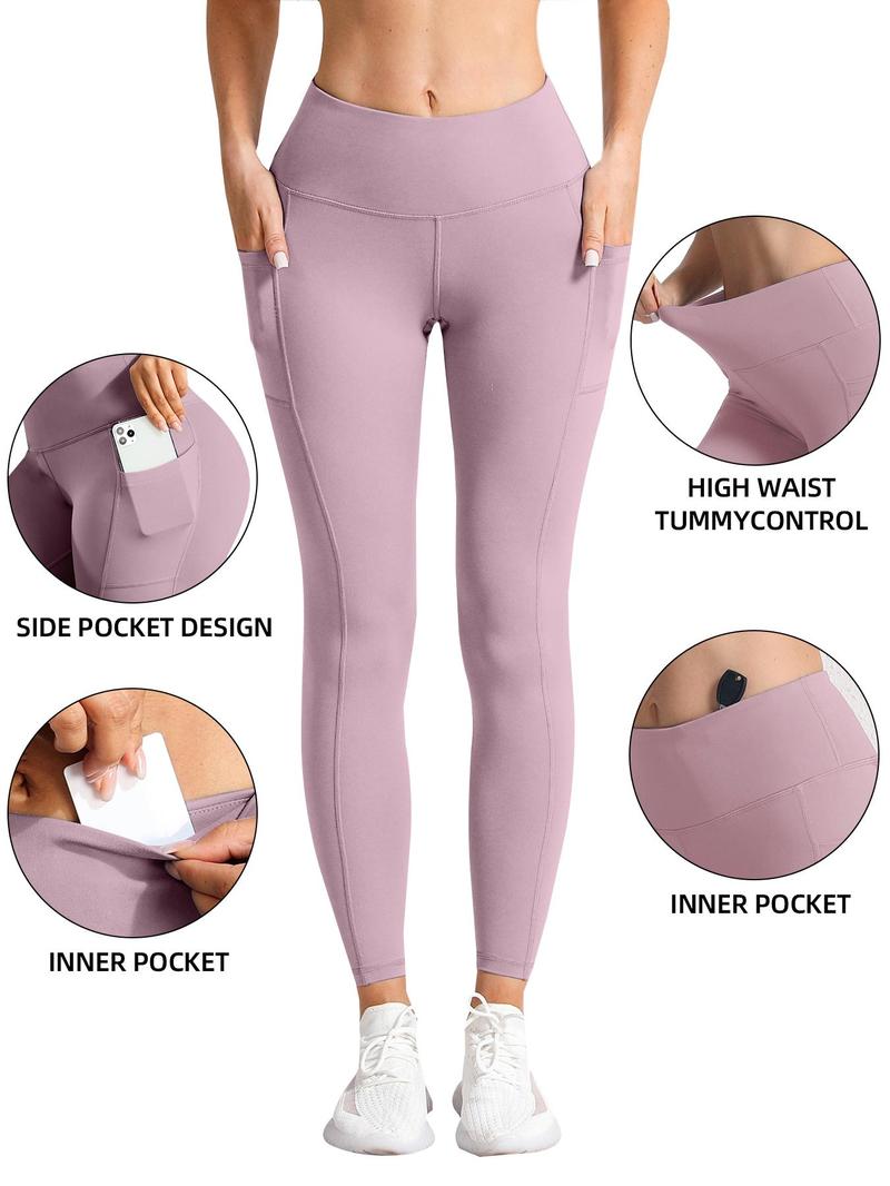 Product Introduction of Women's Solid High Waist Pocket Sports Leggings, Breathable Comfortable High Stretch Yoga Tummy Control Leggings, Ladies Sportswear for Indoor Outdoor Wear 8
