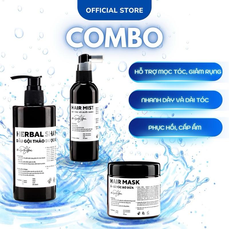 Bộ 3 Dầu Gội Thảo Dược, Kem Ủ Xả Bơ Dừa , Xịt Tinh Dầu Vỏ Bưởi Xanh size Nhỏ