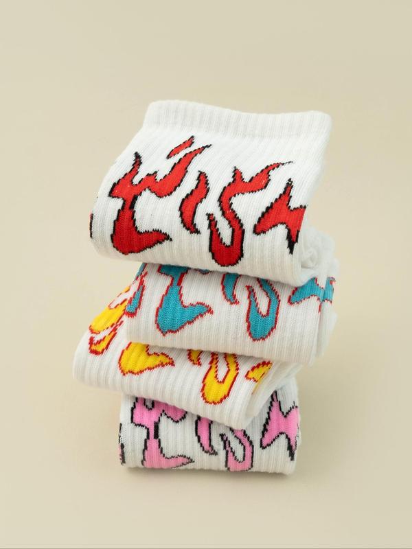 Men's Flame Print Crew Socks, Casual Comfy Breathable Socks, Multipack Socks for All Seasons 1