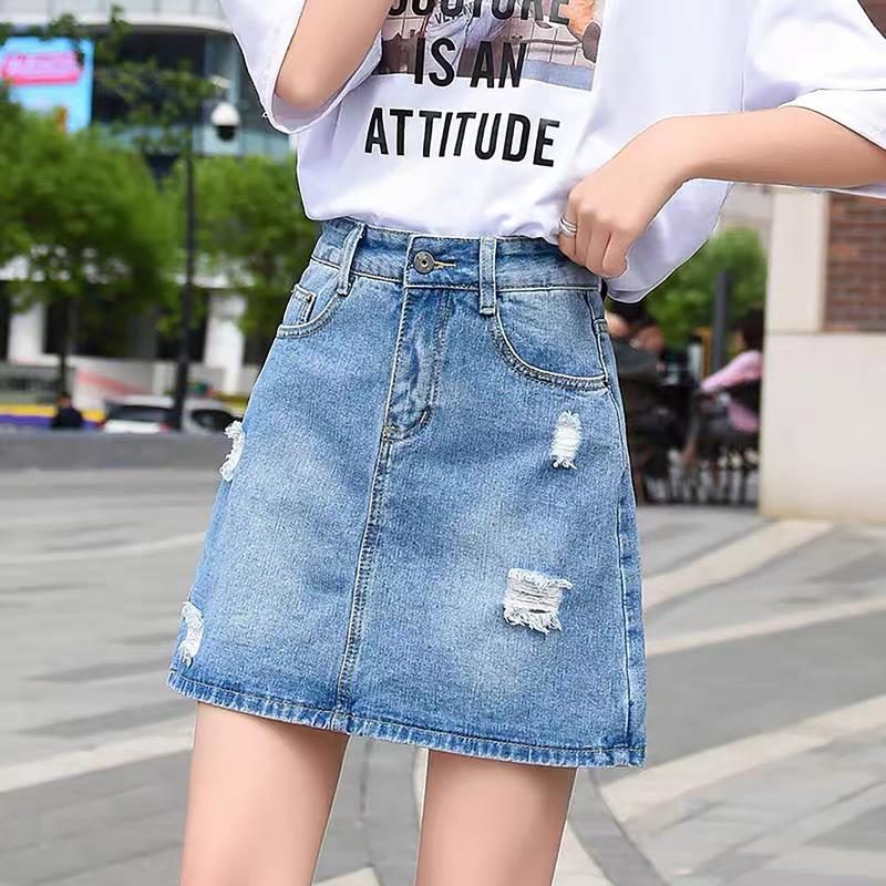 Thời Trang BigSize - Quần Váy Jean Nữ BigSize bên trong có lót lưng cao, không co dãn, Chân Váy Ngắn Chữ A 0045 0051 Denim Tua Rua Women Cotton