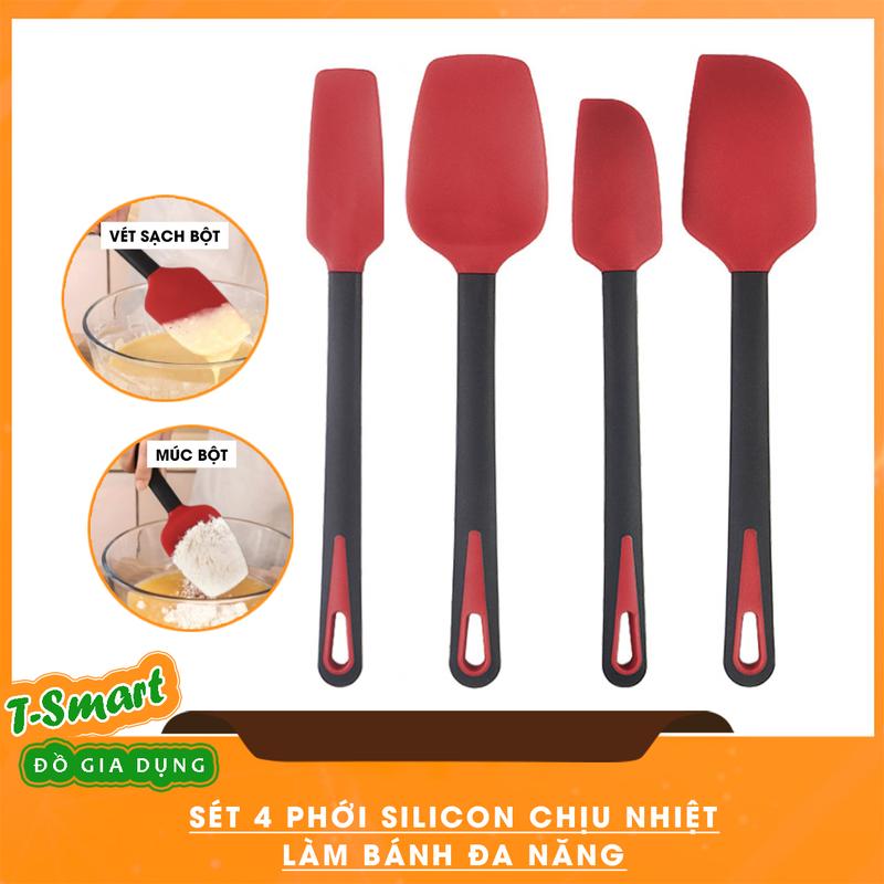 Sét 4 Phới Vét Múc Sạch Bột Spatula Silicone Dày Dặn Làm Bánh Đa Năng Tiện Lợi An Toàn - Chịu Nhiệt Cao