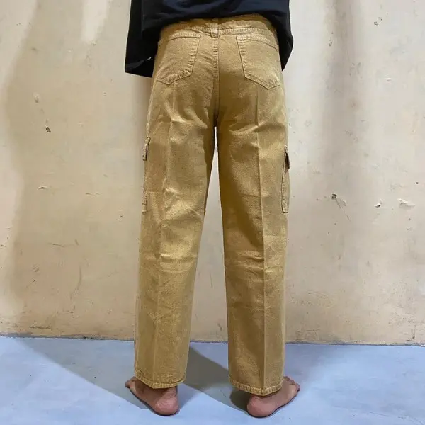 Celana Jeans Cargo Highwaist Loose Wanita Cream 3