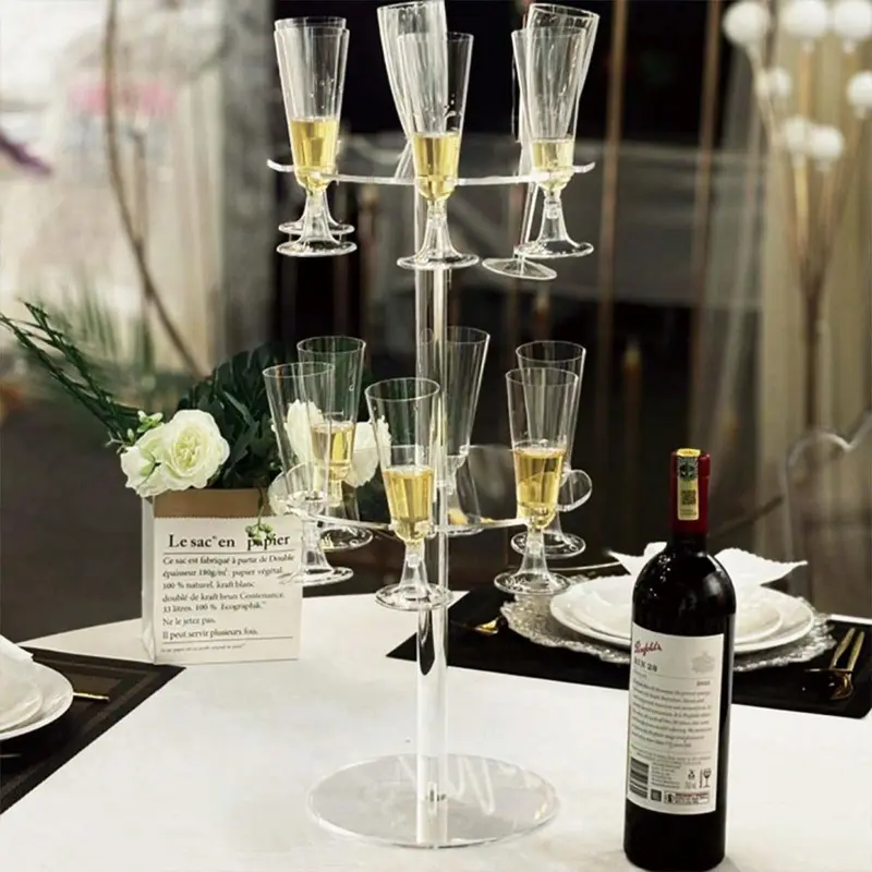 Acrylic Champagne Tower Display Stand, 1pc Clear Champagne Glass Holder, Wine Glass Display Rack for Wedding Party, Kitchen Accessories, Rack Only 3