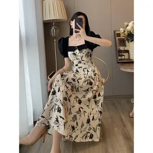 969 midi dress terbaru 2025 dress hitam bunga lengan pendek dress junboo natal wanita kekinian korea style elegan import