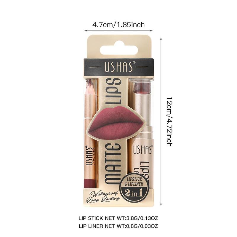Product Introduction of 2 in 1 Lipstick & Lip Liner Makeup Set, 2 Counts/set Long Lasting Nude Color Lipstick Makeup Tool, Lip Gloss Lip Liner Lip Stain Lip Kit Sets, Gift for Girls & Women 7