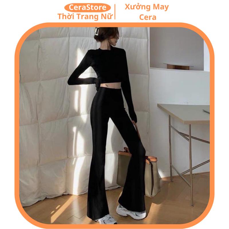 Quần Ống Loe Legging Cotton Nữ Cạp Cao BigSize Hàng Loại 1- Cera Store