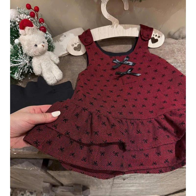 Set Váy Yếm Nơ Dạ Đỏ Kèm Áo Giữ Nhiệt Trắng Ấm Áp Xinh Yêu Cho Bé Gái - Lana Kids - S046 red dress girl vaybe