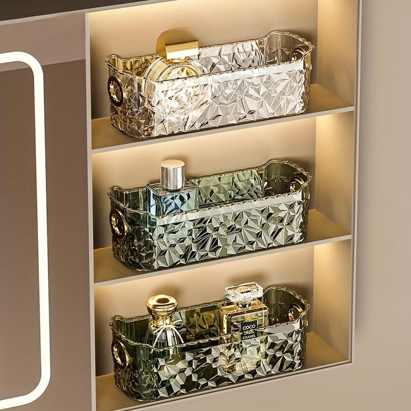 Product Introduction of Crystal Clear Makeup Organizer, 1 Count Plastic Cosmetic Storage Box, Lightweight Freestanding Display Case for Bathroom, Vanity, Desk, Dorm, Perfume Holder 3