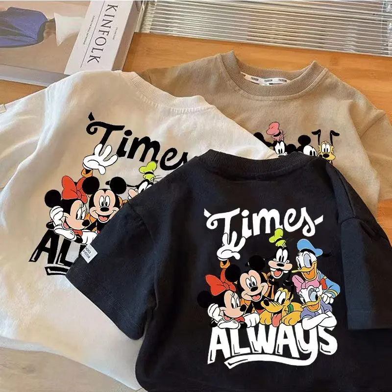 Quần Áo Trẻ Em, Cotton Nguyên Chất, Áo Thun Bé Trai Và Bé Gái, ngắn Tay, Mùa Hè Mới, Cơ Sở Gia Đình Mickey, Áo Trẻ Em Hoạt Hình