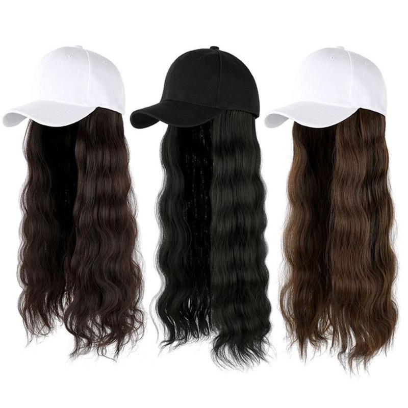 Tóc Giả Tổng Hợp Dài Gợn Sóng Cho Nữ, Mũ Bóng Chày Có Nối Tóc, Mũ, Tóc Giả Xương, Tóc Giả Kết Nối Màu Đen Tự Nhiên, Có Thể Điều Chỉnh,tóc giả đội nguyên đầu