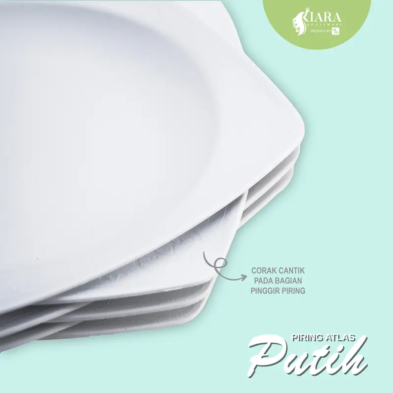 Piring Plastik / Piring Cantik / Piring Segi Murah Tebal Warna Putih Makan Wadah Kitchenware 2