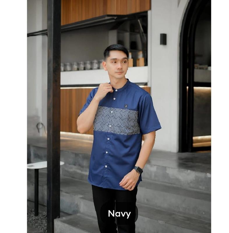 by Keenan Baju Koko Kurta Terbaru Baju Koko Pria Dewasa Lengan Pendek Baju Muslim Kurta Kombinasi Batik Kain Katun Toyobo Nyaman 2
