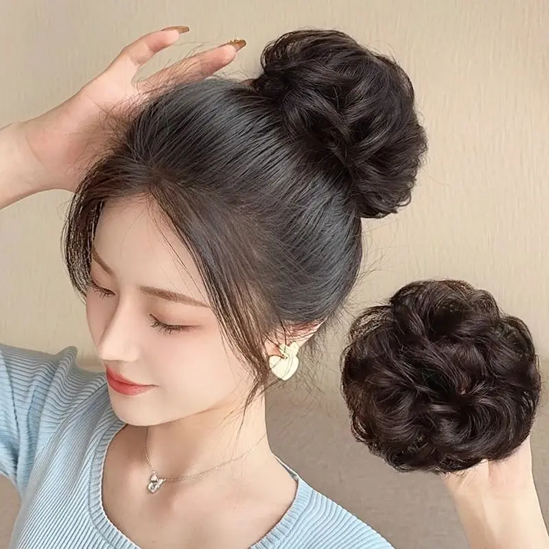 Búi Tóc Giả, Búi Tóc Xoăn, Bồng Bềnh Scrunchies Thật, Tóc Cuộn, Tạo Mẫu, Kiểu Tóc Giống Như Nụ Hôn, Thực Tế, Phụ Kiện Đội Đầu Nữ, Dây Buộc Tóc Hoa Wig crimped  wig 1