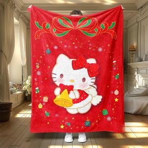 Christmas Cartoon Cat Pattern Blanket, 1 Count Soft Warm Throw Blanket, Air-conditioned Room Blanket, Warm Nap Blanket for Home Office Travel