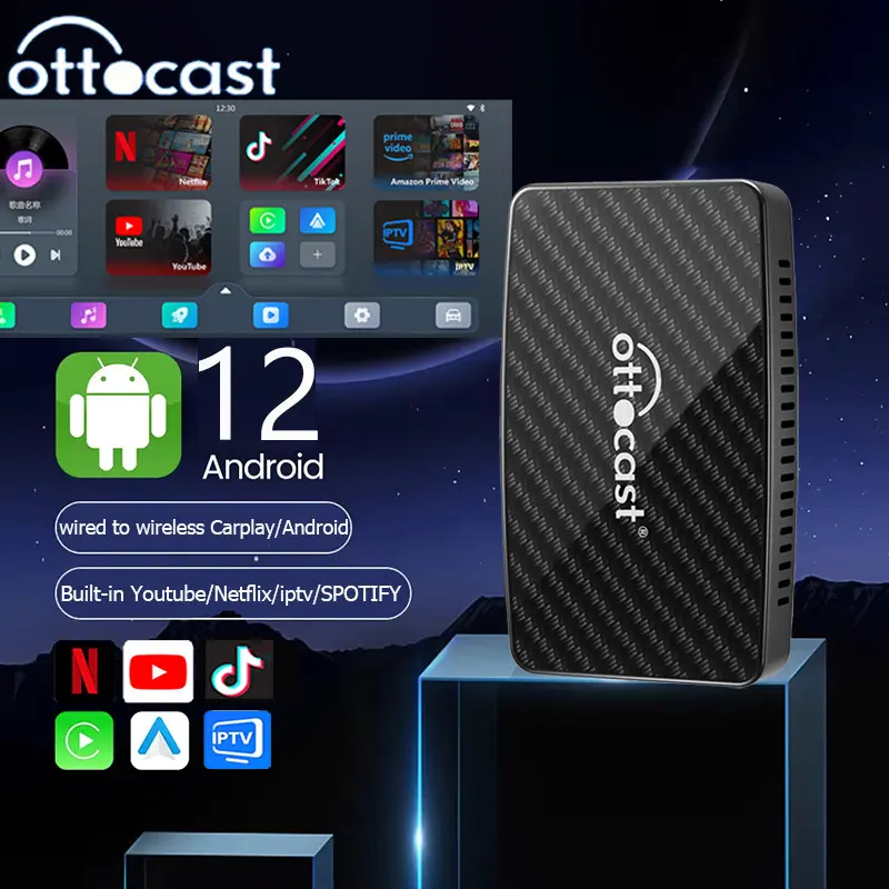 OTTOCAST Play2Video Pro Carplay Ai Box Wireless CarPlay Android Auto Adapter for Youtube NetFlix