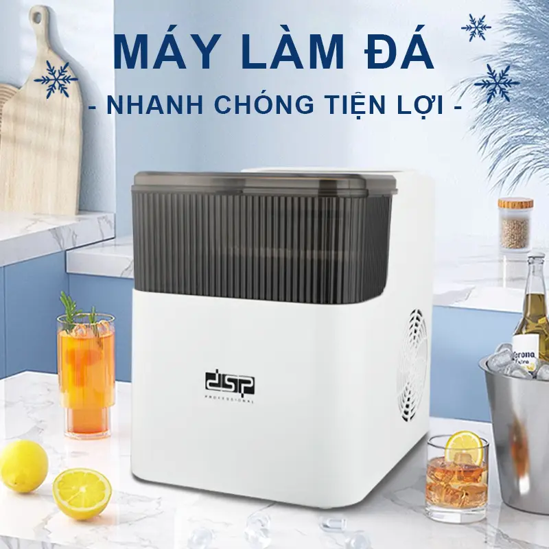 Máy Làm Đá Mini Tự Động Siêu Tốc 6 Phút/Lần Năng Suất 12Kg/Ngày Phím Cảm Ứng Thao Tác 1 Lần - Máy Làm Đá Viên Tại Nhà