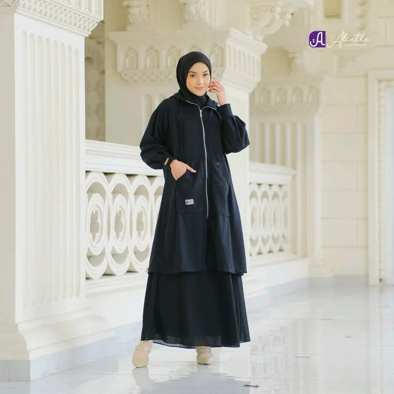 OUTER WANITA MUSLIM FATHIYAH BY ALIETHA Navy Atasan Baju Cardigan Panjang Basic Oversize Kardigan 7