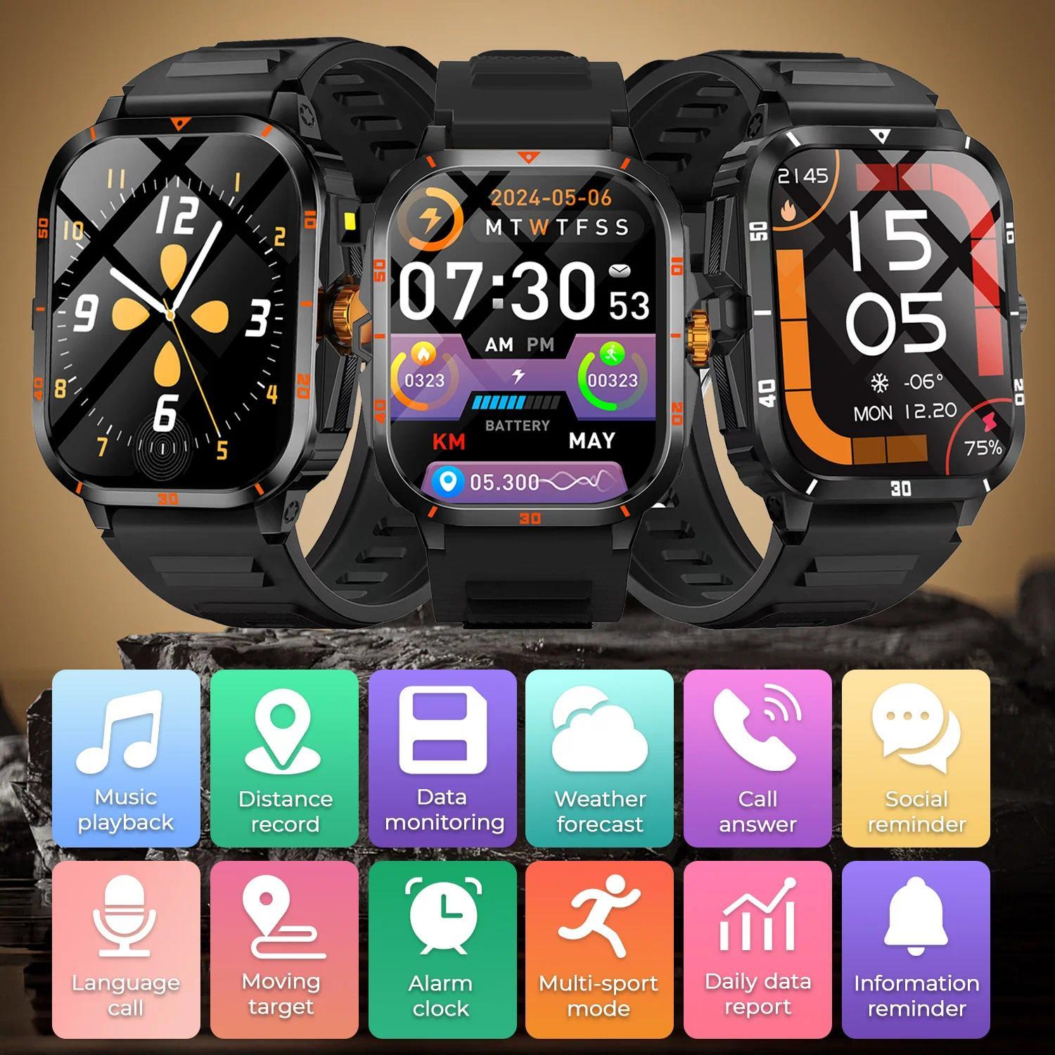 2026 New LED Flashlight Smart Watch Men Bluetooth Call Waterproof 400mAh Large Battery Smartwatch Heart Rate Monitor Smart Watch