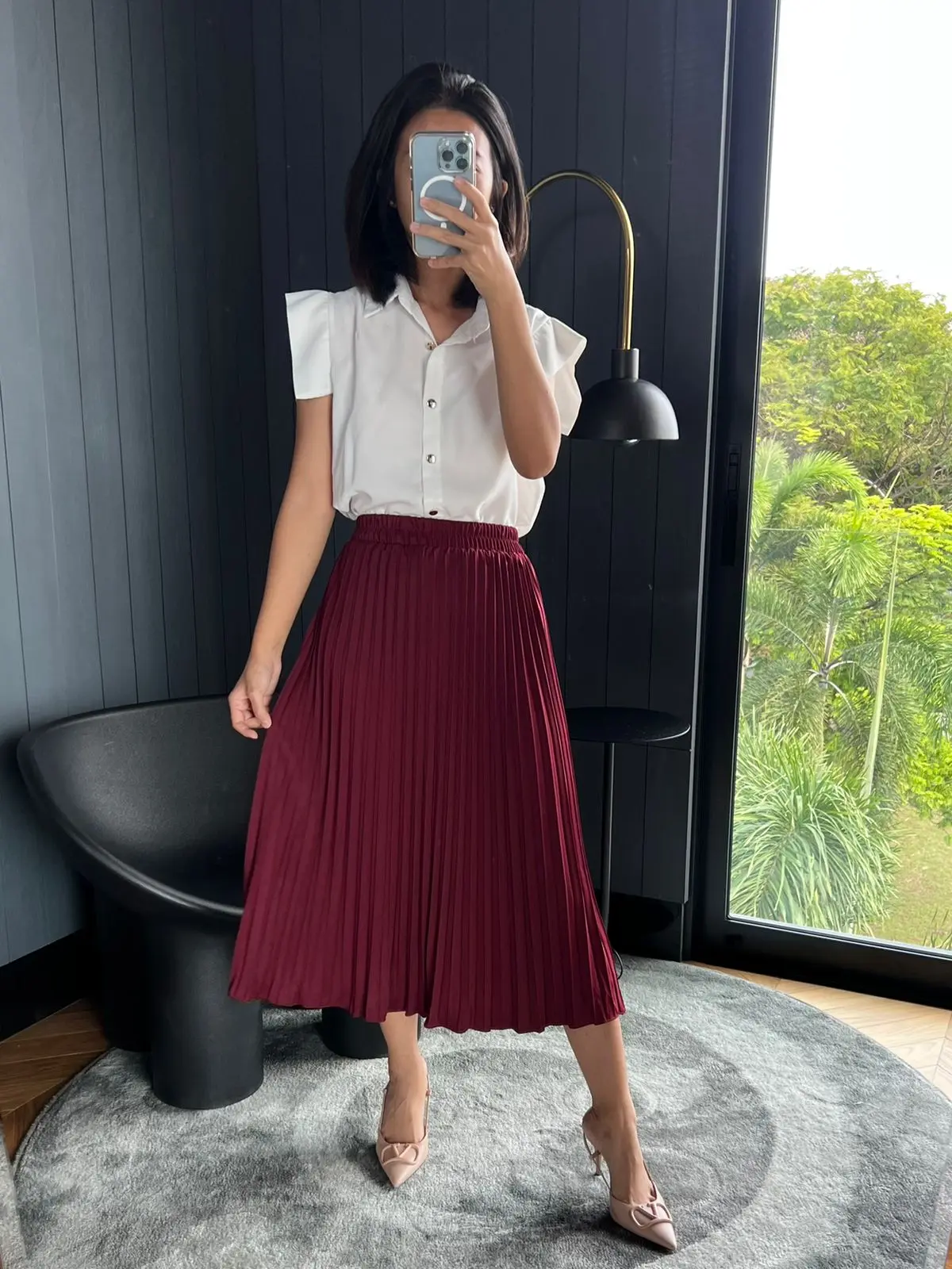 HNGK Rok Plisket Payung Flare Pleated Skirt Midi (04) Wanita Dewasa Casual Pendek Remaja Rempel