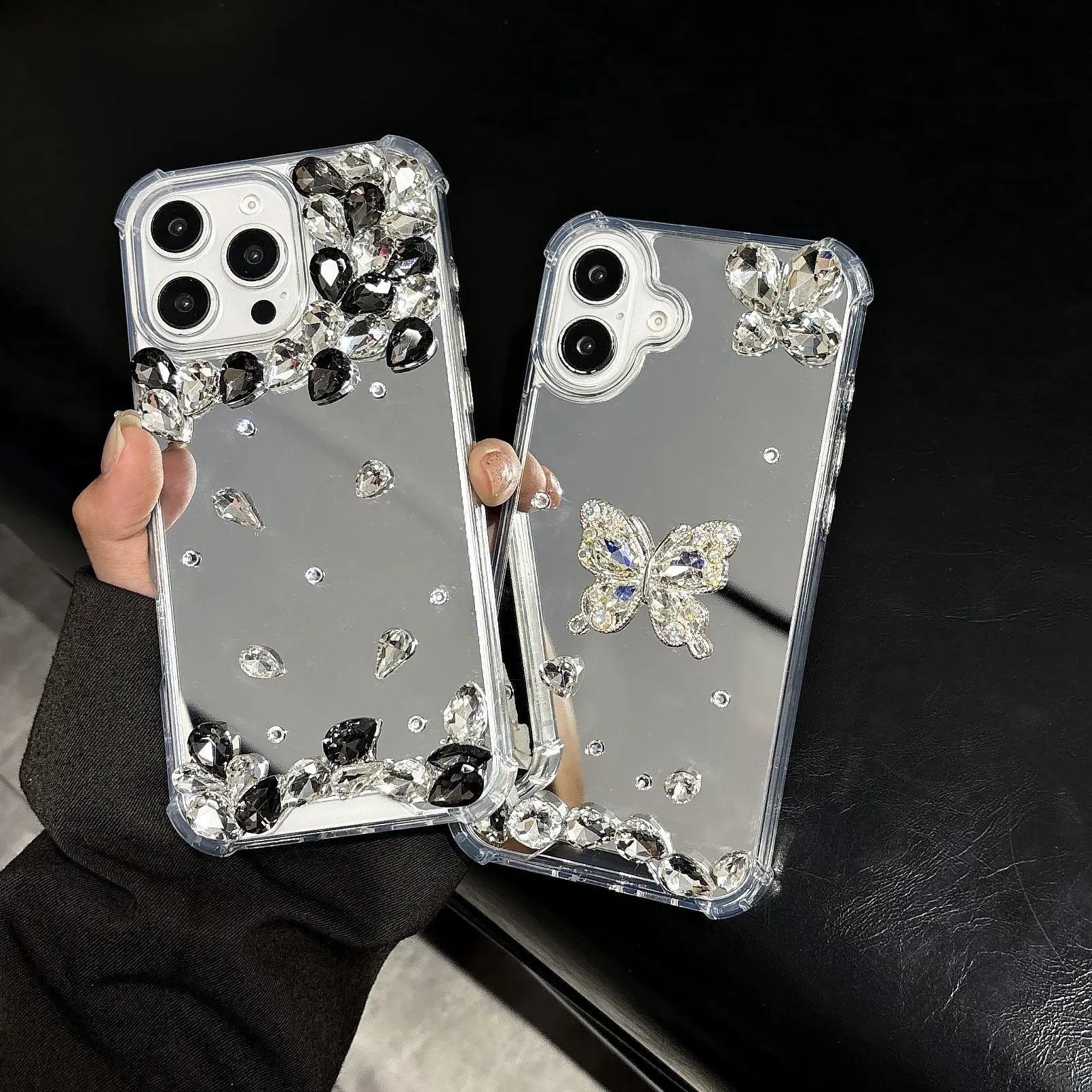 Diamond Mirror Butterfly Aesthetic Mobile Phone Case, Suitable for iPhone16 iPhone15 iPhone14 iPhone13 SAM S25/A16