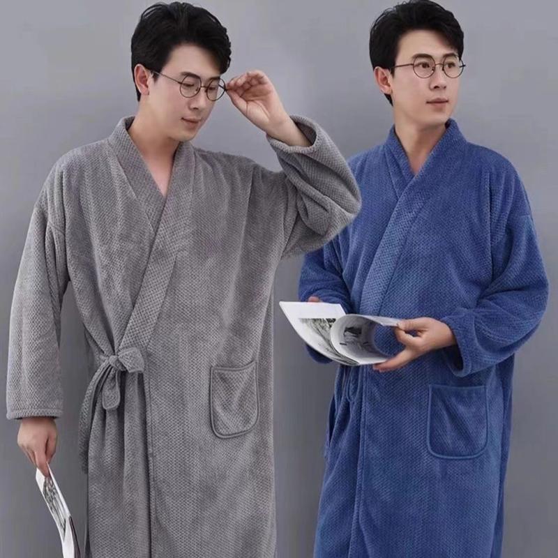 45.00 Kg-100.00 kg Bath Towel Bathrobe Men's Home Bath Robe Four Seasons Universal Wearable Absorbent Long Menswear Loungewear 0