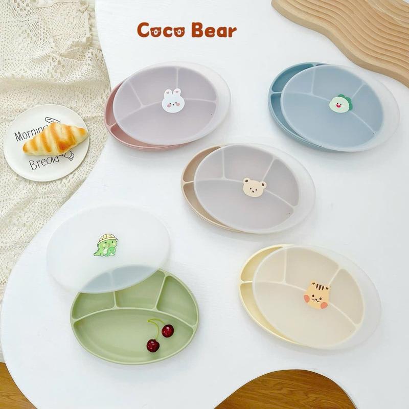 [MỚI] Khay silicon đế hít chân không Coco Bear có nắp in hình xinh xắn cho bé ăn dặm hình Oval/ Vuông