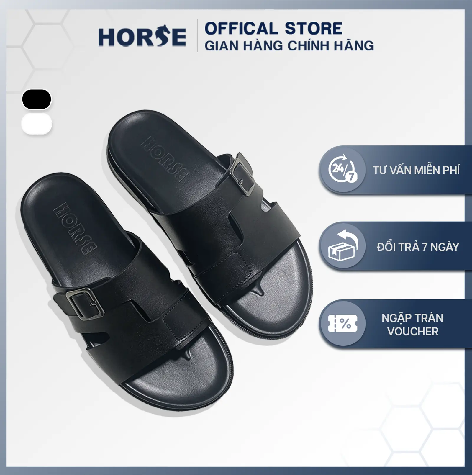[ Horse Store ] - Dép Da Bò Quai Ngang Thời Trang Nam Nữ, Đế Cao Su , Lót Đế Êm, 2 Màu Đen Trắng - QK02A.
