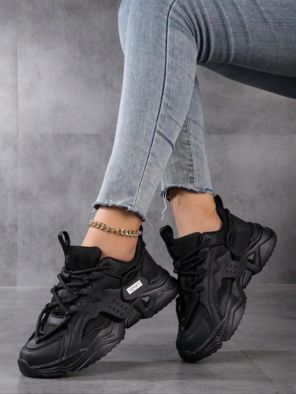 Women's Fashionable Solid Lace Up Sports Gym Sneakers, Casual Comfortable Sports Gym Shoes for Daily Wear, Female All-match Round Toe Sports Shoes for Daily Wear 4