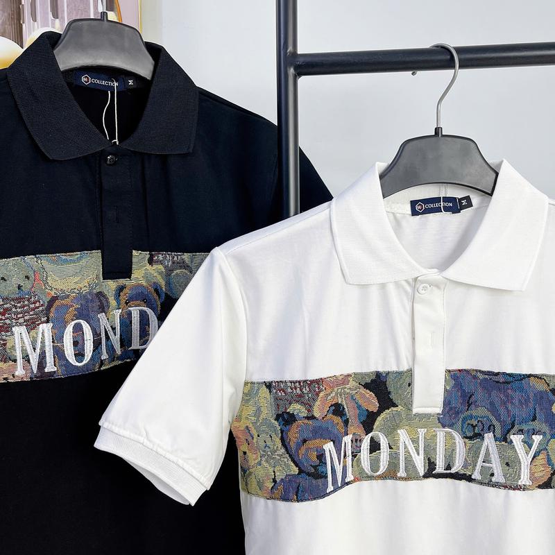 Áo thun nam cổ bẻ tay ngắn phối thêu chữ họa tiết đẹp sang trọng Menswear Cotton Shirt Tre 4