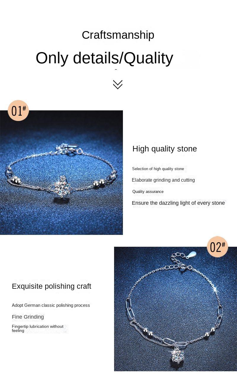 Product Introduction of S925 Sterling Silver Bracelet Female Diamond Bracelet Female Female Light Luxury Korean Bracelet 1 Karat D Color Moissanite Bracelet Female 8